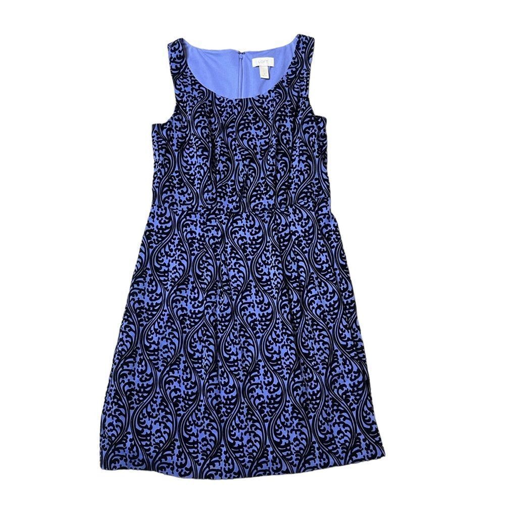 Ann Taylor Loft Factory Periwinkle & Black Velveteen Tapestry Damask Dress